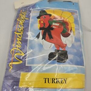 Vtg New Hanging Flag Windsculpts NCE Turkey Fall Sculpted Two Sided 29x45 Lg